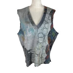 NWT 3 Potato Artistic V-Neck Sleeveless Top Very Generous size M-L - See Details